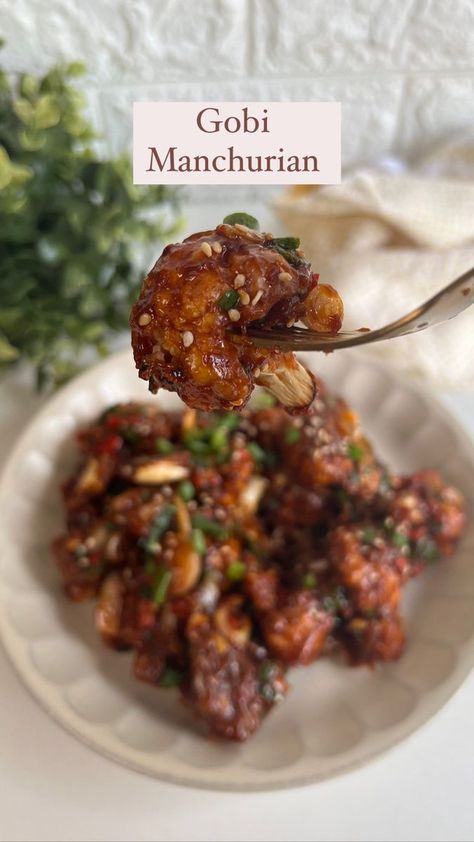 168K views · 10K reactions | ✨Gobi Manchurian✨ Air Fryer Recipes #2 The street-style Gobi Manchurian is the perfect appetizer that’s both easy to make and bursting with flavor. The crispy texture of the cauliflower and the spicy Manchurian sauce make for an irresistible combination. Trust me, you won’t want to miss out on this delicious recipe! Recipe: -1 small cup of corn flour -1 small cup of all-purpose flour -Salt, red chilli powder & pepper (as per taste) -add some water to form thick batter consistency -2 tbsp finely chopped ginger -2 tbsp finely chopped garlic -1 small roughly chopped onion -1 small chopped bell pepper -finely chopped green chillies (as per taste) -2 tbsp red chilli sauce -1 tbsp ketchup -1 tbsp soy sauce -1 tbsp vinegar -add some cornflour mixed with wat Red Chilli Sauce, Gobi Manchurian, Red Chilli Powder, Corn Flour, Chilli Sauce, Chopped Garlic, Perfect Appetizers, Red Chilli, Chilli Powder