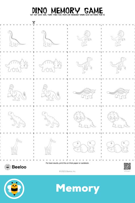 Advanced dinosaur-themed memory game for kids ages 7 and up Dinosaur Printables, Crafts And Activities For Kids, Memory Games For Kids, Dinosaur Activities, Dinosaur Theme, Memory Game, Game For Kids, Memory Games, Printable Crafts