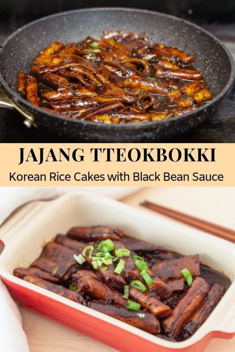 Jajang Tteokbokki, Asian Receipe, Korean Meals, Korean Rice Cakes, Tteokbokki Recipe, Korean Rice Cake, Rice Cake Recipes, Bean Sauce, Korean Rice