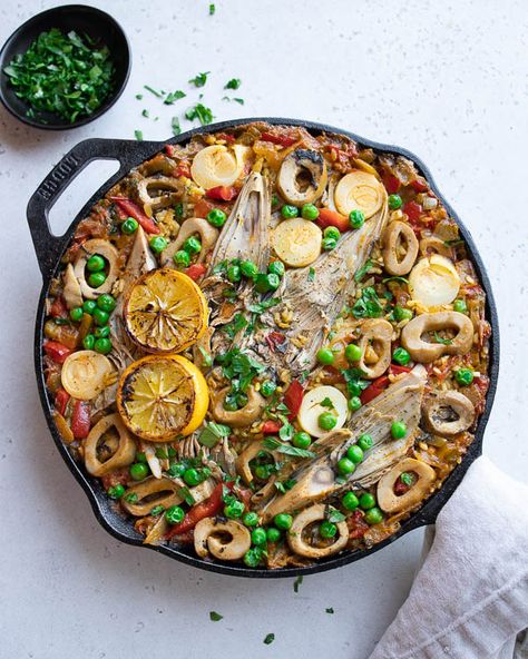 Spanish Seafood Paella, Vegan Seafood, British Fish And Chips, Vegan Crab, Mushroom Tacos, Carrot Flowers, Seafood Paella, Vegan Fish, Hearts Of Palm