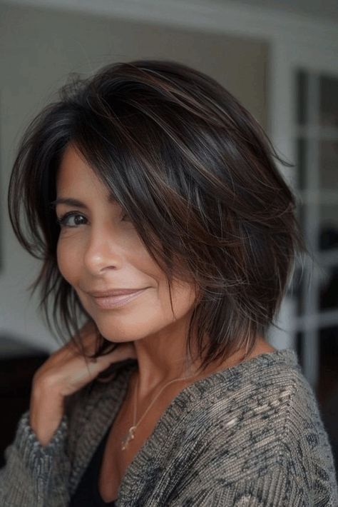 2025 Hair Trends - Best Haircuts for Women Over 50 — No Time For Style Bob Haircuts For Women Stacked, Booties For Short Women, Bob For Thick Hair With Bangs, Low Maintenance Bob Thick Hair, Stepped Bob Hairstyles, Low Maintenance Hairstyles For Fine Hair, Thick Layered Bob, Angled Bob Hairstyles For Fine Hair, Layered Bob Hairstyles Over 50