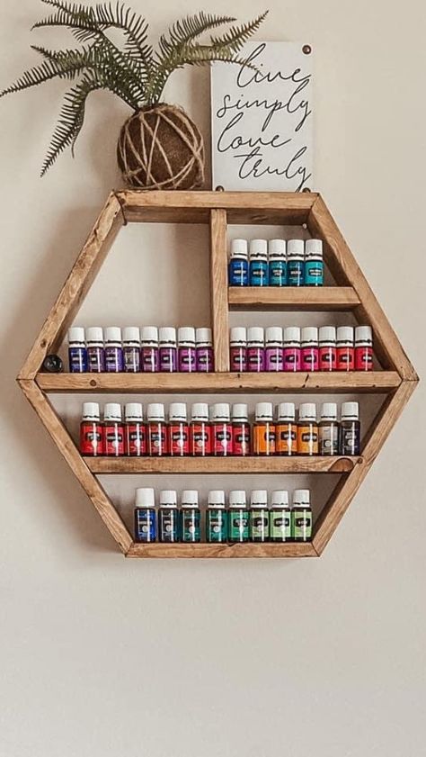 Essential Oil Holder Ideas, Essential Oil Wall Shelf, Essential Oil Rack Display, Essential Oil Organization Storage Diy, Diy Essential Oil Holder, Essential Oil Shelf Diy, Essential Oil Storage Ideas Diy, Essential Oil Organization Storage, Essential Oil Display Ideas