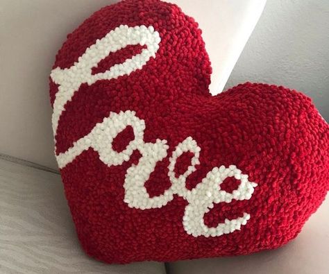 Red Room Decor, Red Punch, Punch Needle Pillow, Modern Decorative Pillows, Cushion Embroidery, Letter Pillows, Valentines Pillows, Heart Cushion, Pocket Pillow