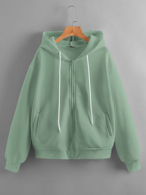 Drop Shoulder Zipper Placket Thermal Drawstring Hoodie Zipper Placket, Dream Fashion, Stylish Hoodies, Women Sweatshirts, Drawstring Hoodie, Amazing Products, Drop Shoulder, Mint Green, Sweatshirts Women