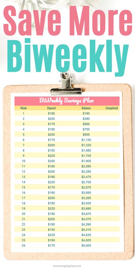 Want to save $5000 in 26 weeks? Check out this biweekly savings plan.  Money Savings Challenge | Savings Plan | Money Savings Worksheet  #savemoney #mommanagingchaos 13000 Savings Plan, 2 Week Savings Plan, 7500 Savings Plan, 6 Month Savings Plan 5000 Biweekly, 5000 Biweekly Savings Challenge, 26 Week Savings Plan Biweekly, Save 4000 In 6 Months, Save 3000 In 3 Months Biweekly, Biweekly Money Challenge