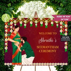 Sreemantham Welcome Board, Seemantham Name Board, Seemantham Invitation Card Template, Seemantham Welcome Board, Seemantham Decoration Ideas, Seemantham Invitation Card, Valaikappu Invitation, Seemantham Decoration, Indian Baby Shower Invitations