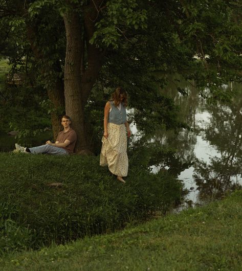 Carefree Couple Aesthetic, Waiting For Her Photography, Pine Tree Couple Photos, Couple Poses Cinematic, Miles Leav Photo, Cypress Gardens Photoshoot, Guitar Couple Photography, Storytelling Couple Photography, Ethereal Couple Photoshoot