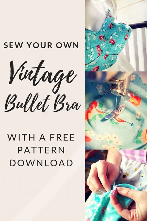 sew your own vintage bullet bra with this sew along and free pattern download from Va-Voom Vintage Strapless Bra Pattern Free, 1940s Bra Pattern, Vintage Bra Sewing Patterns Free, Bullet Bras 50s, 1940s Sewing Patterns Free, Vintage Bra Pattern, Bullet Bra Pattern, Bra Pattern Free, Bra Ideas