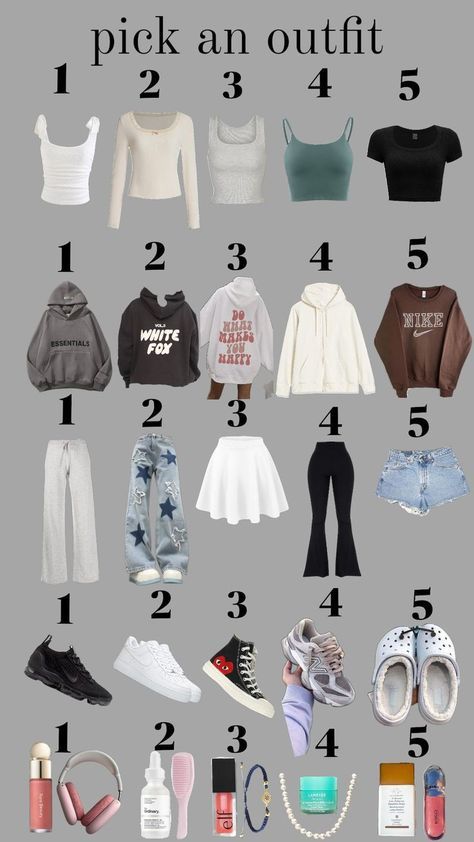 Outfit Ideas For School Collage, Styles For Outfits, Clothes For Middle School, Outfits When You Have Nothing To Wear, Outfit Chart, Simple Cute Outfits For School, Cute Everyday Outfits For School, Cute Easy Outfits For School, Pick Your Outfit