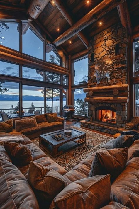 Lake Tahoe Homes Interior, Wood Lodge, Cabin Aesthetics, Lake Tahoe Cabin, Cabin Christmas Decor, Log Home Interior, Mountain Dream Homes, Tahoe Cabin, Luxury Log Cabins