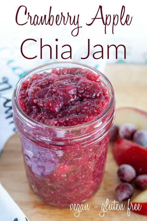 Cranberry Apple Chia Jam (vegan, gluten free) - Meet the new and improved cranberry sauce! This healthy chia jam is sure to become a favorite. #chiajam #cranberries Apple Chia Jam, Chia Seed Cranberry Sauce, Cranberry Chia Jam, Vegan Sauce Recipes, Chia Seed Jam, Wellness Board, Cranberry Jam, Canning Ideas, Berry Recipes