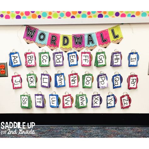 Interactive Word Walls for Your Classroom - Saddle Up for 2nd Grade Word Wall Displays, Interactive Word Wall, Classroom Word Wall, School Post, Classroom Tour, Sight Word Cards, Word Walls, New Vocabulary Words, What Questions