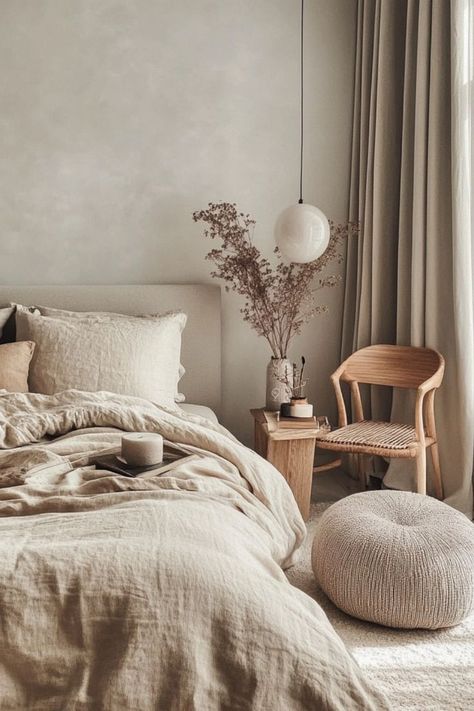 Design a Scandinavian-inspired bedroom with soft, calming decor and natural elements. #ScandinavianDecor #BedroomInspiration #CalmingSpaces Scandi Boho Bedroom, Scandinavian Small Bedroom, Nordic Bedroom Scandinavian, Scandinavian Interior Design Bedroom, Scandanavian Interiors Bedroom, Cozy Scandinavian Bedroom, Scandanavian Interiors, Calming Decor, Scandinavian Bedroom Decor