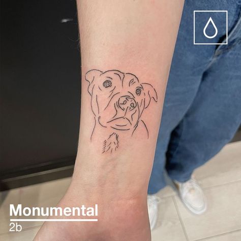 Linework Dog Tattoo, Dog Tattoo Fine Line, Line Art Dog Tattoo, Puppy Tattoo, Dog Portrait Tattoo, Beachy Tattoos, Lillies Tattoo, Dog Line, Line Work Tattoo