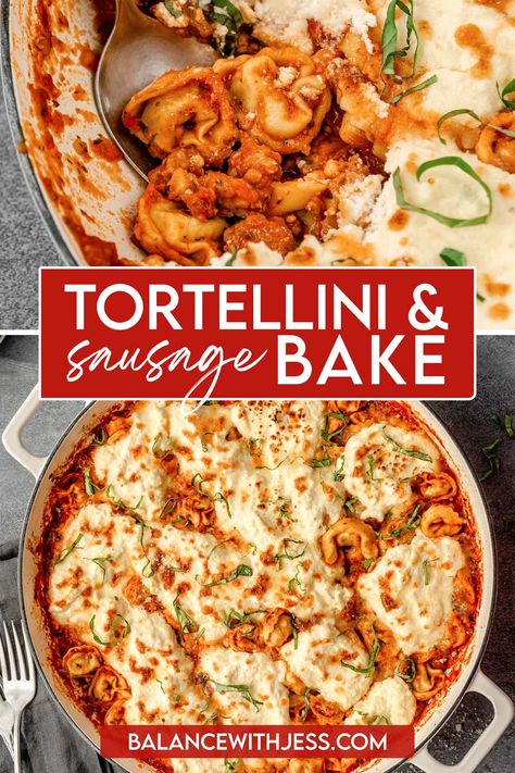 One Pan Casserole, Easy Tortellini, One Pan Recipe, Spinach Tortellini, Tortellini Bake, Sausage Tortellini, Tortellini Recipes, Filled Pasta, Pan Recipe