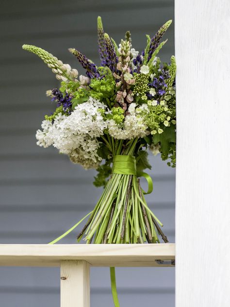 Wild purple and rose lupins / white lilac / white briar / arrowwood flowers and alchimilla bouquet / early summer Lupin Bouquet, Lupins Bouquet, Lupine Bouquet, Lupin Wedding, Lupin Flower, Wildflowers Wedding, Beautiful Wedding Bouquets, Cut Flower Farm, Lilac White