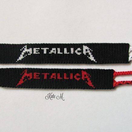 Metallica Bracelet, Alpha Bracelet, String Bracelet Patterns, Handmade Friendship Bracelets, Embroidery Bracelets, Friendship Bracelets Designs, Band Rock, Pixel Crochet, Diy Friendship Bracelets Patterns