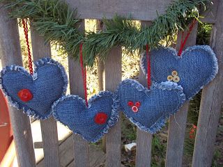 Heart Ornaments Diy, Denim Ornaments, Denim Christmas, Ornaments Crafts, Christmas Gift Tags Handmade, Easy Valentine Crafts, Denim Crafts Diy, Supportive Husband, Upcycled Jeans