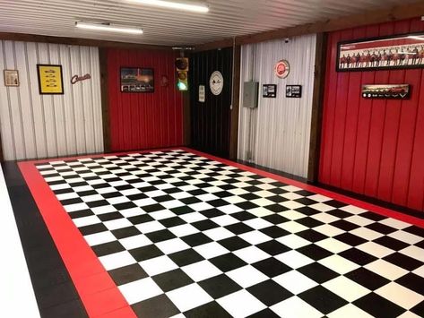 Floor Checkerboard, Garage Color Ideas, Ribbed Tile, Garage Transformation, Garage Design Interior, Garage Tile, Garage Diy, Garage Floor Tiles, Cool Garages