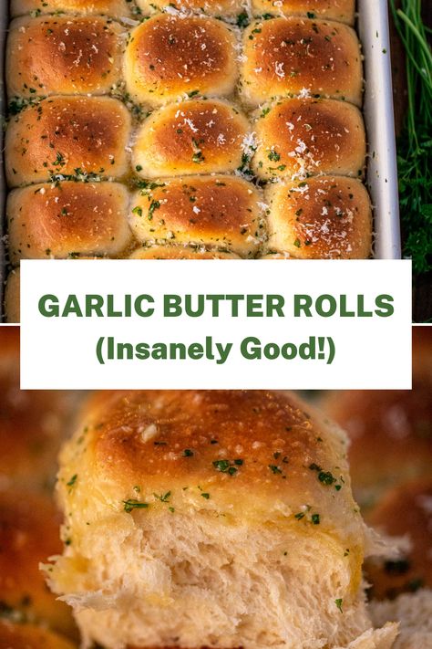 These Garlic Butter Rolls have it all! They are soft with a brioche-like texture, so buttery, and the garlic herb mixture on top is so good. The perfect side dish for Thanksgiving, Christmas or Easter! Garlic Butter Topping For Rolls, Garlic Butter Sliders, Garlic Butter For Rolls, Garlic Butter Hawaiian Rolls, Garlic Butter Rolls, Garlic Dinner Rolls, Herb Rolls, Butter Roll Recipe, Side Dish For Thanksgiving