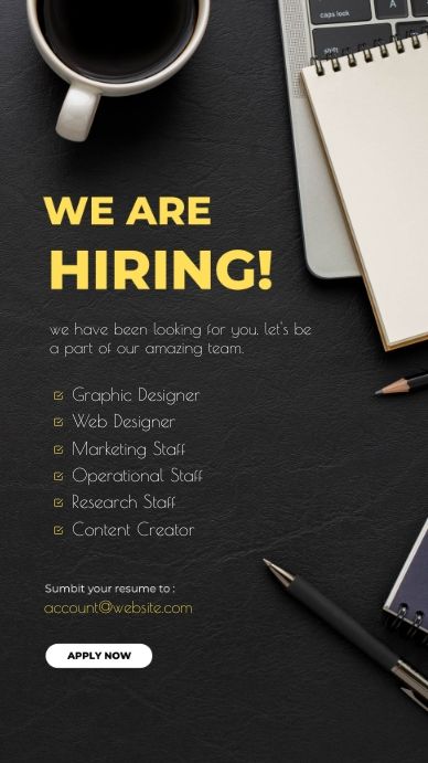 Hiring Template, Recruitment Poster Design, Hiring Ad, Work Posters, Story Template Instagram, Hiring Poster, Free Social Media Templates, Templates Instagram Stories, Story Templates Instagram