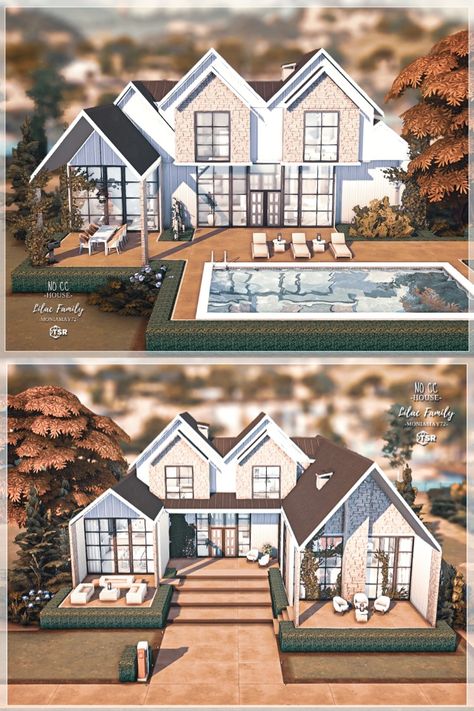 Sims One Story House, Sims House Family, Sims 4 House Building Floor Plans, Sims 4 Houses Layout 50x40, Sims 4 Mod House, Sims 4 Big House Floor Plans, Sims 4 House Exterior Cc, New Crest Sims 4 Ideas, Sims 4 Couple House