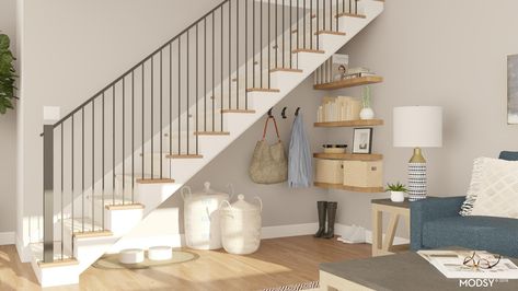 Get Chic Under The Stairs | Rustic-Style Entryway/Foyer Design Ideas Nook Under The Stairs, Under Stairs Nook, Stair Nook, Reading Nook Kids, Under Stairs Cupboard, Staircase Ideas, Under The Stairs, Hal Decor, Foyer Decorating