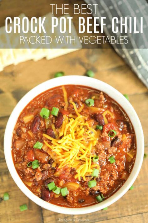 Crockpot Chili With Vegetables, Beef And Veggie Chili, Chili Freezer Meal, Vegetable Chili Recipe, Beef Chili Crockpot, Easy Beef Chili Recipe, Slow Cooker Chili Beef, Classic Chili Recipe, Crock Pot Vegetables