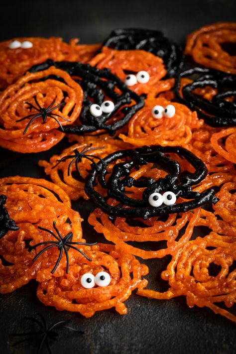 Halloween Indian Food, Halloween Indian, Sweet Recipe, Desi Food, Indian Sweet, Halloween 2022, Gel Food Coloring, Indian Sweets, Black Spider