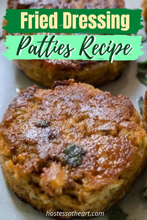 These Easy and Quick Fried Dressing Patties have a tender moist center with a buttery crisp exterior. They’re the perfect quick and easy recipe for using leftover dressing. Try it out now! Fried Dressing Patties, Fried Stuffing Patties, Leftover Cornbread Dressing Recipes, Dressing Leftover Ideas, Leftover Dressing Ideas, Leftover Dressing Recipes, Stuffing Patties, Leftover Fried Chicken Recipes, Leftover Cornbread Recipe