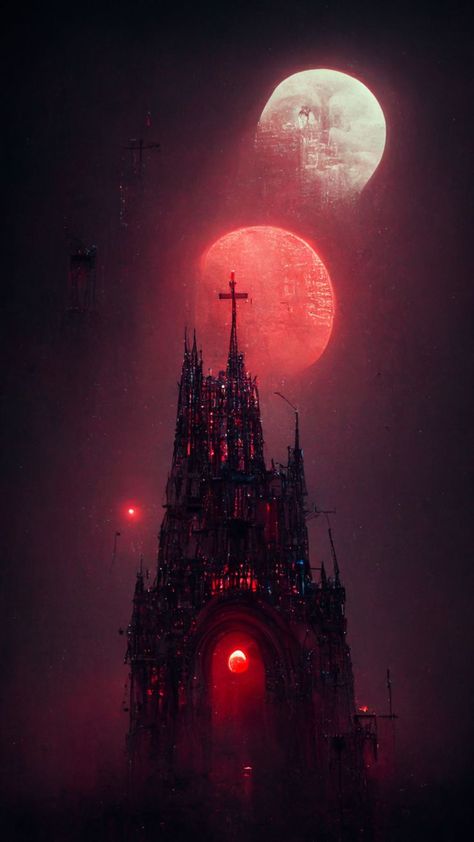 Beksinski, Cyberpunk, gothic cathedral, scarlet lights, scarlet moon, 8k, octane render, hyper detailed, night, red neon Neon Gothic Aesthetic, Red Gothic, Red Neon, Octane Render, Gothic Cathedral, White Moon, Moon Night, Gothic Aesthetic, Inspo Board