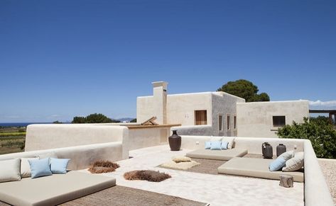 Modern Adobe, Formentera Spain, Roof Terrace Design, Rooftop Terrace Design, Adobe House, Rooftop Patio, Rental House, Luxury Holiday, Island House