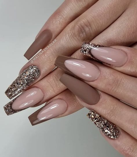 Sophisticated Manicure, Brown Nail Art, Brown Nail, Brown Nails Design, Fall Acrylic Nails, Coffin Shape Nails, Brown Nails, Acrylic Nails Coffin, Fall Nail