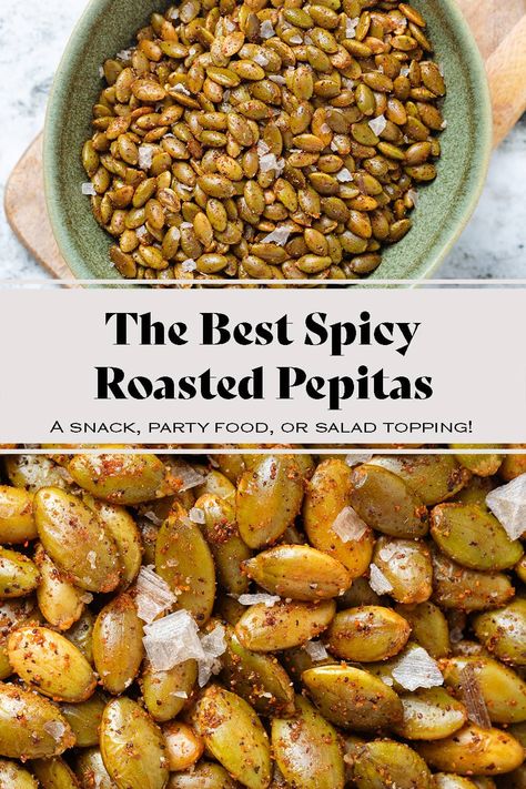 Spicy Pepitas Recipe, Roasted Pepitas Recipe, How To Make Pepitas, Spiced Pumpkin Seeds, Roasted Pepitas Seeds, Recipes With Pepitas, Seasoned Pepitas, Pepitas Recipes, Spiced Pepitas