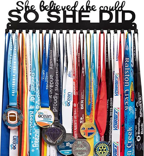 Need a cute medal holder cause all those medals are piling up? This is the perfect one for your daughter. Click and check it out! Gymnastics Medal Display, Gymnastics Medal Holder, Race Medal Holder, Hanging Medals, Race Bib Holder, Race Medal Displays, Sports Medal Display, Gymnastics Medals, Medal Hanger Display