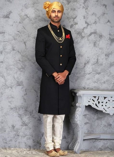 Sherwani Jacket, Achkan For Men, Men Sherwani, Jodhpuri Suits For Men, Wine Colored Dresses, Groom Dress Men, Pocket Handkerchief, Wedding Outfits For Groom, Mens Sherwani