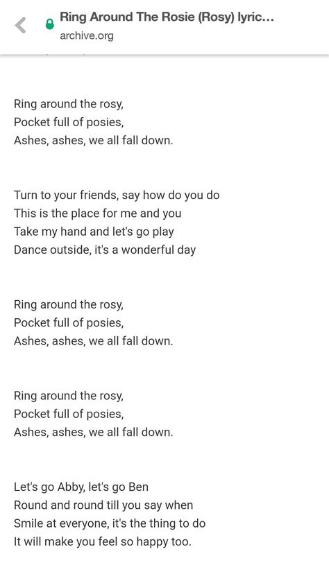 Ring Around the Rosie Ring Around The Rosie Lyrics, Witchy Chants, Scary Sleepover Games, Ring Around The Rosie, Rhymes Lyrics, Toddler Board, Childrens Poems, Art Activities For Toddlers, All Falls Down