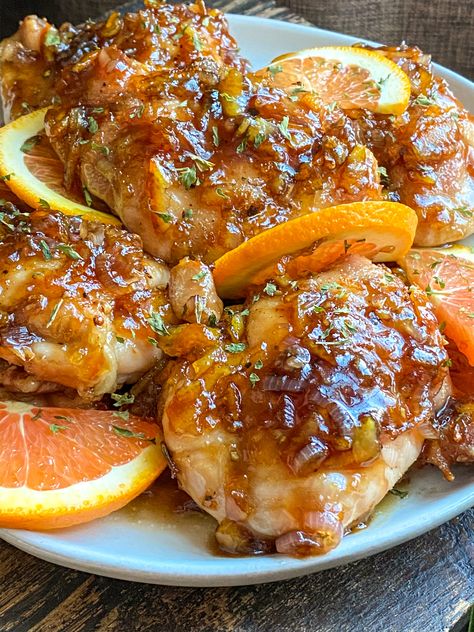 Orange Balsamic Glazed Chicken | A Healthy Makeover Orange Glaze For Chicken, Amazing Dinners, Chicken Board, Balsamic Chicken Thighs, Vinegar Chicken, Balsamic Glazed Chicken, Balsamic Vinegar Chicken, Roasted Chicken Thighs, Chicken Recipies