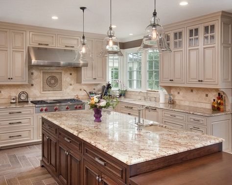 typhoon bordeaux granite countertops kitchen island countertops ideas Off White Kitchen Cabinets, White Kitchen Traditional, Off White Cabinets, Model Dapur, Kitchens Ideas, Off White Kitchens, Kitchen Updates, Kabinet Dapur, Kitchen Renovations