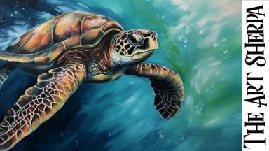 Turtle Painting Acrylic, Paint Night At Home, Sea Turtle Swimming, Sea Turtle Painting, Paint Tutorials, Art Sherpa, The Art Sherpa, Swimming In The Ocean, Water Paint