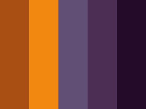 Purple Yellow Brown Color Palette, Purple And Orange Character Design, Orange Purple Brown Color Palette, Purple Brown Color Palette, Orange Purple Color Palette, Dark Purple Color Palette, Sunset Color Palette, Flat Color Palette, Colour Pallets