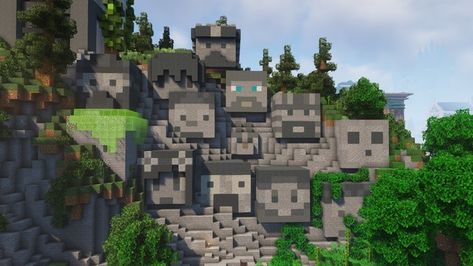 World Spawn Ideas Minecraft, Minecraft Nether Highway, Minecraft Spawn Hub Ideas, Diorite Minecraft, Minecraft Mountain Staircase, Portal Room Minecraft, Minecraft Skull Build, Minecraft Geode, Mountains Minecraft