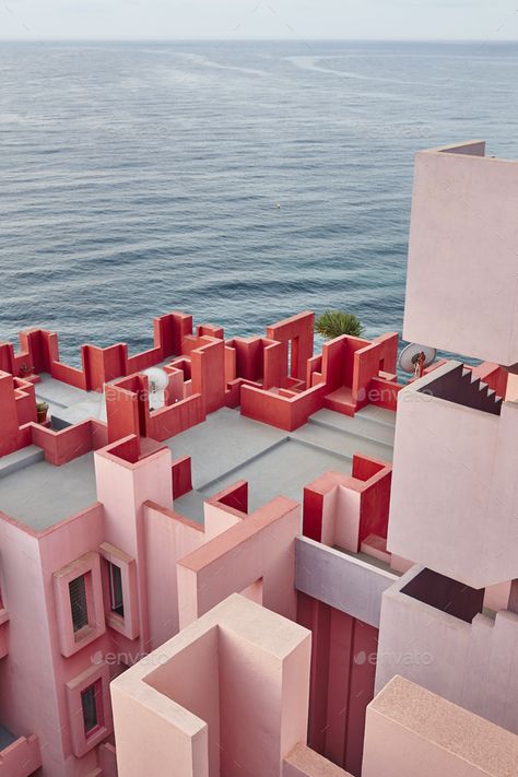 Geometric building construction. The red wall, La manzanera. Calpe, Spain by ABBPhoto. Geometric building construction. The red wall, La manzanera. Calpe, Spain#red, #wall, #construction, #Geometric Construction Aesthetic, Red Buildings, Geometric Building, Red Building, Calpe Spain, Ricardo Bofill, Spain Design, Red Wall, Wall Construction