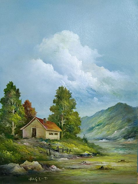 Bob Ross Landscape, Painting Oil Paint, Potrait Painting, Simple Oil Painting, Bob Ross Paintings, The Joy Of Painting, Drama Free, Landscape Art Painting, The Painter