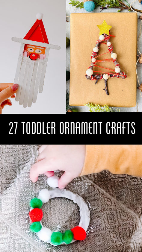 A fun and creative collection of toddler-friendly Christmas ornament crafts, including a Santa popsicle stick, a twig Christmas tree, and a pom-pom wreath, ideal for holiday crafting activities with kids. Easy Tree Ornaments, Toddler Ornament Craft, Ornaments For Toddlers, Easy Christmas Crafts For Toddlers, Toddler Ornaments, Toddler Friendly Meals, Christmas Crafts For Toddlers, Ornament Craft, Bedtime Routines