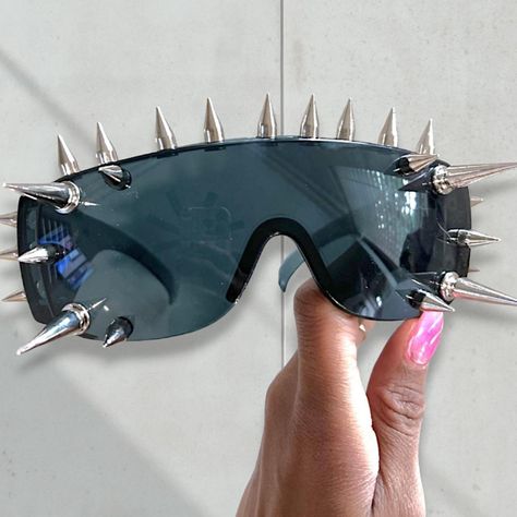 Spiked Sunglasses W/ Black Lenses, Shades W/ Silver... - Depop Glasses Grunge, Roman Reloaded, Liberty Spikes, Photo Bar, Spiked Lemonade, Punk Outfits, Meow Meow, Cute Poses For Pictures, Punk Style