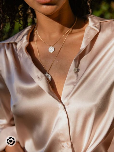 Satin Pink Button Up layered necklaces Silk Top Designs, Women Silk Shirt, Pink Shirt Outfit, Womens Button Down Shirt, Silk Bridesmaid Dresses, Silk Tunic Top, Silk Outfit, Women's Button Down Shirt, Silk Slip Dress