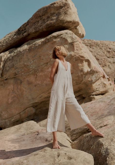 Desert Photoshoot Outfit, Desert Photoshoot, Wide Leg Romper, Adventure Outfit, Gardening Outfit, Vintage Summer, Linen Women, Linen Clothes, Spring Summer Outfits