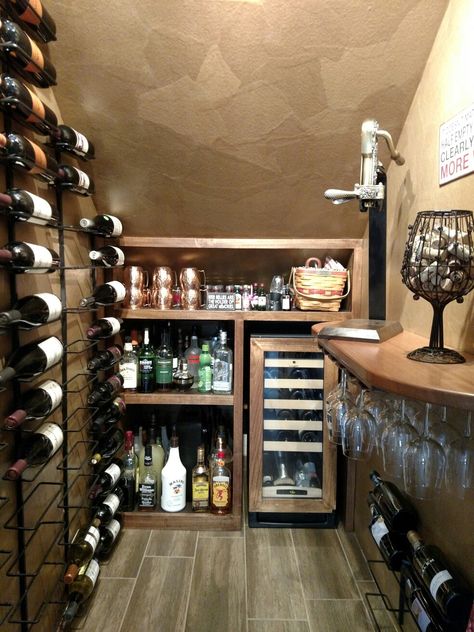 Wine Cellar Basement Small Bar Ideas, Wine Room Small, Under Stair Cellar, Under Stairs Closet Bar Ideas, Small Wine Cellar Ideas Under Stairs, Wine Cellar Closet Ideas, Small Wine Cellar Under Stairs, Small Wine Cellar Ideas Basements, Diy Wine Room Ideas In House