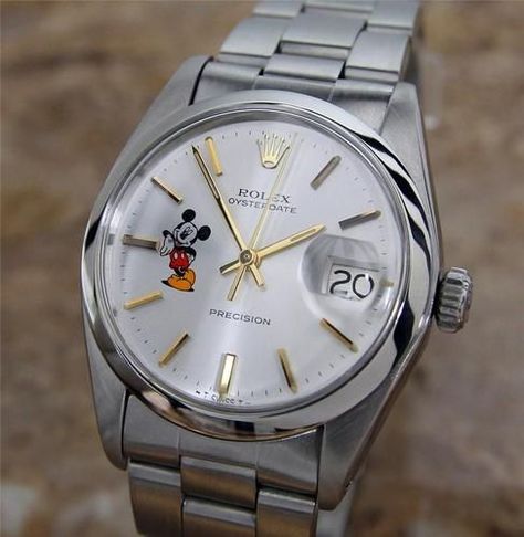 AUTHENTIC RARE MENS ROLEX 6694 OYSTERDATE DISNEY MICKEY DIAL, c. 1960s, SWISS: Rolex 6694, Mickey Watch, Mens Rolex, Rolex Vintage, Rolex Watches For Men, Dream Watches, Rolex Men, Rolex Watch, Vintage Rolex